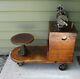 Antique Hand Crank Industrial Sewing Machine with Factory Bench & Stool on Wheels