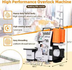 Industrial Serger Sewing Machine, Heavy-Duty Metal Frame Overlock Machine wit