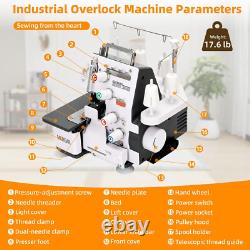 Industrial Serger Sewing Machine, Heavy-Duty Metal Frame Overlock Machine wit