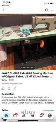 Juki DDL-542 Industrial Sewing Machine Head with Table & Clutch Motor