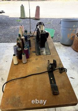 Singer Industrial Electric Sewing Machine Table-Mounted with Foot Pedal, Denim
