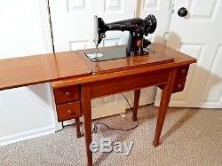 Singer Sewing Machine 201 in Original 4 Drawer Cabinet Working Vintage