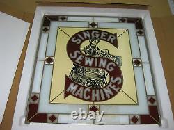 Singer Sewing Machine Painted Advertisment Stain Glass Sign With Original Box