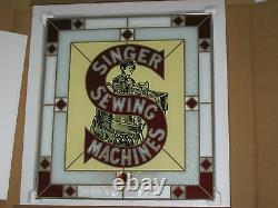 Singer Sewing Machine Painted Advertisment Stain Glass Sign With Original Box