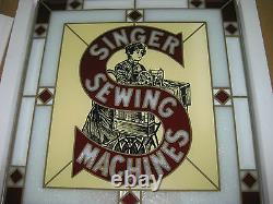 Singer Sewing Machine Painted Advertisment Stain Glass Sign With Original Box