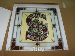 Singer Sewing Machine Painted Advertisment Stain Glass Sign With Original Box