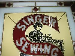 Singer Sewing Machine Painted Advertisment Stain Glass Sign With Original Box