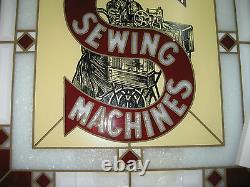 Singer Sewing Machine Painted Advertisment Stain Glass Sign With Original Box