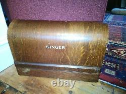 VINTAGE SINGER 15K HAND-CRANK SEWING MACHINE Sphinx decals Leather Upholstery