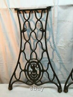 VTG Singer Sewing Machine CAST IRON Pair Treadle Base Legs Side Table Industrial