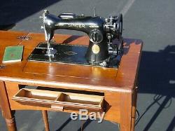 Vintage 1949 SINGER 15-91 Sewing Machine with Model 56 Walnut Cabinet Table