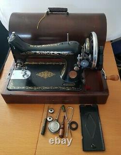 Vintage Singer 99K Hand Crank Sewing Machine Bentwood Case and Accessories