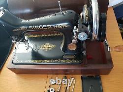 Vintage Singer 99K Hand Crank Sewing Machine Bentwood Case and Accessories