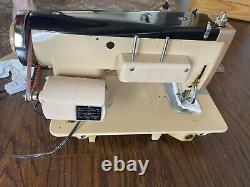 White Leather and Canvas Sewing Machine. Totally Refurbished. Zigzag. MS12