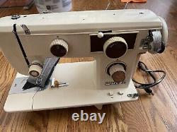 White Leather and Canvas Sewing Machine. Totally Refurbished. Zigzag. ZE