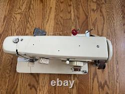 White Leather and Canvas Sewing Machine. Totally Refurbished. Zigzag. ZE